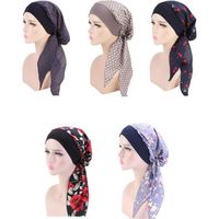 5Pcs Turbans Femme Chimio Extensible Chapeaux Mode Musulmanes