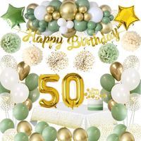 50 Ans Décoration Anniversaire Vertes, PARTYPIE 50 Ans Ballon Anniversaire Vert Avocat avec Bannière Joyeux Anniversaire