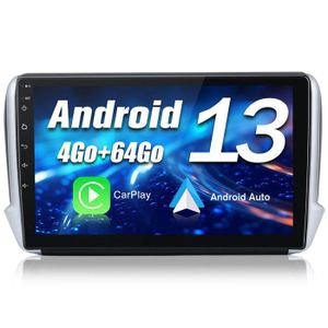AUTORADIO Junsun Autoradio Android 13 4Go+64Go pour Peugeot 2008 (2013-2020) avec 10'' Écran Tactile GPS Bluetooth FM SD RDS