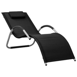 CHAISE LONGUE Transat chaise longue bain de soleil lit de jardin terrasse meuble d exterieur textilene noir et gris