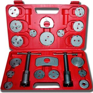 REPOUSSE PISTON Kit de Réparation pour Repousse Piston, Set d'Outils pour Étrier de Frein, 21 pièces, avec une mallette rouge, Matériau:  Acier C45