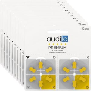 PILES Piles auditives Audilo Premium - Taille 10 (PR70) - Un lot de 120 piles auditives/ 10 plaquettes