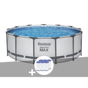 PISCINE Kit piscine tubulaire Bestway Steel Pro Max ronde 3,96 x 1,22 m + 6 cartouches de filtration 3,96m x 3,96m x 1,22m Blanc