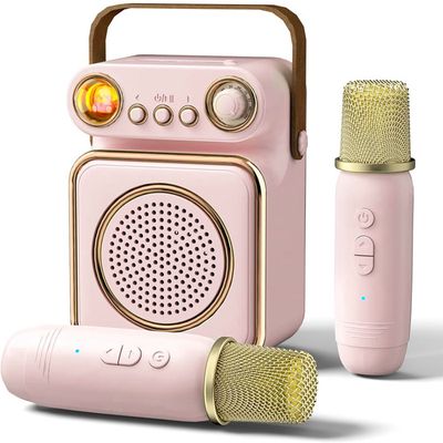 Karaoké Enfant Bluetooth 5.3 – 2 Micros Sans Fil, Effets Voix, Lumières Disco, Rechargeable 1500mAh – Cadeau 3-12 Ans