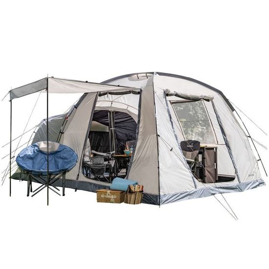 Tente Dôme Skandika Vaasa 4 Personnes - Cabine Sombre, Colonne 3000 Mm, Revêtement Argenté, 2 Entrées