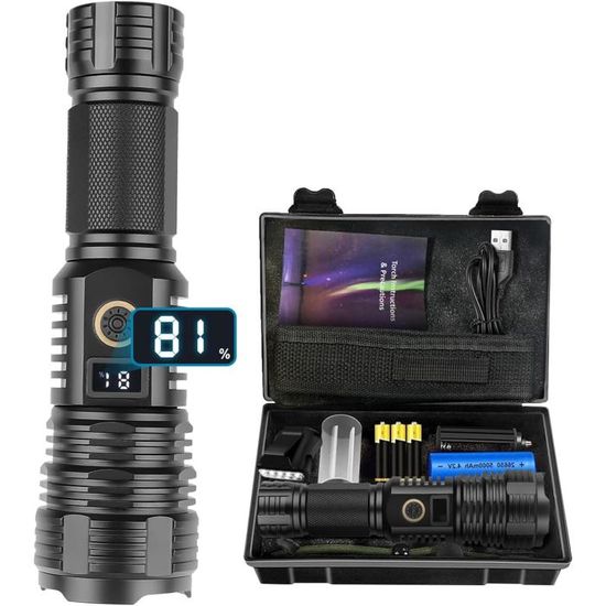 Lampe Torche Puissante 8000 Lumens - Projecteur LED Multifonctionnel Rechargeable Pour Camping Et Peche 96260982