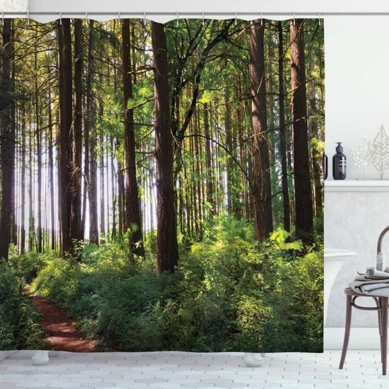 Abakuhaus Forêt Rideau de Douche, Les buissons et les troncs épais, 175 x 240 CM, Marron vert