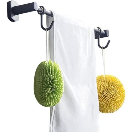 Porte Serviette Salle De Bain Sans Perçage, Noir Mat, 60Cm Aluminium