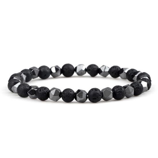 Bracelet En Pierres Naturelles Hématite Et Lave - Homme/Femme - Neuf Avec étiquettes