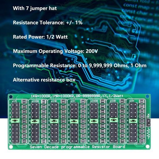 Carte De Résistance Programmable 0.1R à 9999999R - 8 Sections Avec Cavaliers - Pour Tests électroniques