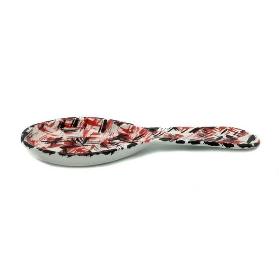 Repose-Cuillère Floral Rouge En Céramique Grès – Accessoire Cuisine Pratique Et Décoratif, Style Campagne Chic