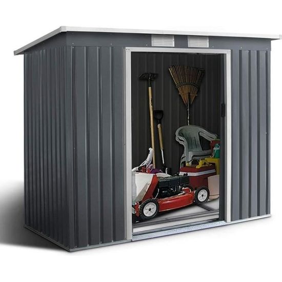 Abri De Jardin En Acier Galvanisé 5,3 M³ - 3 Portes, Toit Incliné, Serrure, 235x174x197 Cm - 2