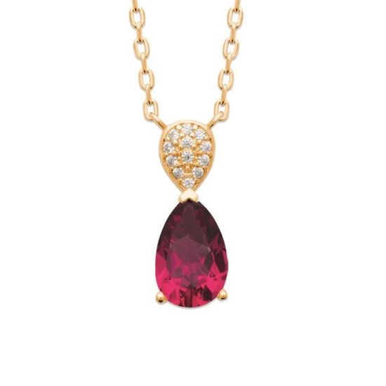 Collier Croix En Plaqué Or 18K Avec Rubis Et Diamants Cz - Longueur 45cm, Croix 23mm, Neuf Avec étiquettes Dolly-Bijoux