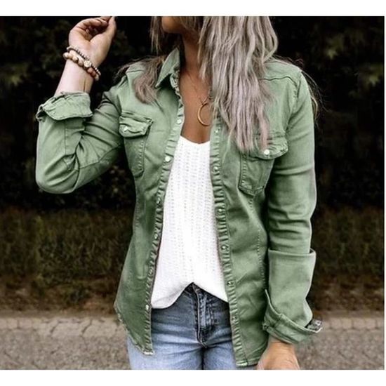 Veste En Jean Femme Shownicer - Manches Longues - Col Revers - Décontractée - Polyester - Taille EU