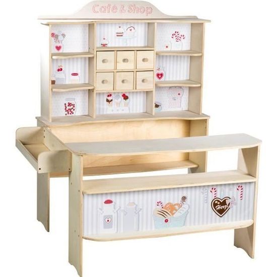 Marchande en Bois - ROBA - Tante Emma - Comptoir, Tableau, 3 tiroirs -... pas cher Marchande en Bois - ROBA - Tante Emma - Comptoir, Tableau, 3 tiroirs -... pas cher