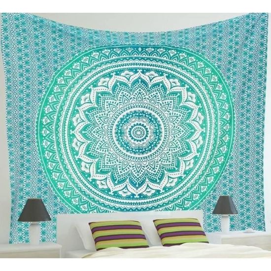 Tapisserie mandala en coton pour couvre-lit, pique-nique, couverture, décoration murale, chambre à coucher - Style hippie 200x150 - Maison