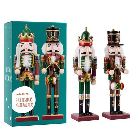 Lot De 2 Grands Soldats Casse-Noisette En Bois 30 Cm – Décorations Noël Traditionnelles Avec Support Stable