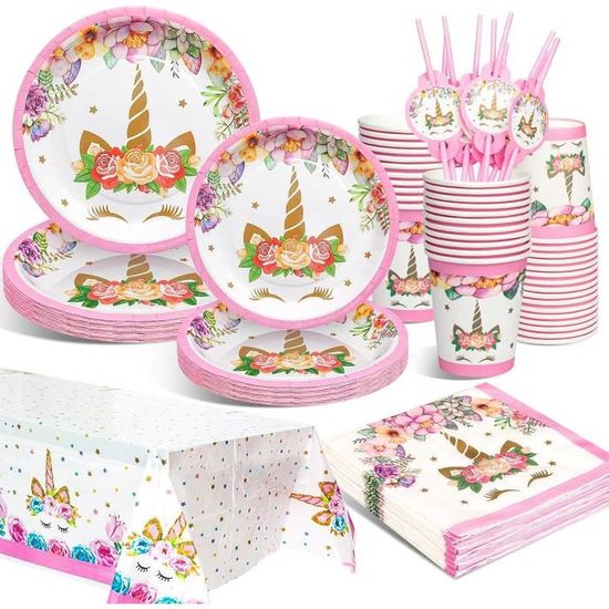Set Vaisselle Fête 20 Personnes - Assiettes Vert Sage Doré - Anniversaire, Baby Shower