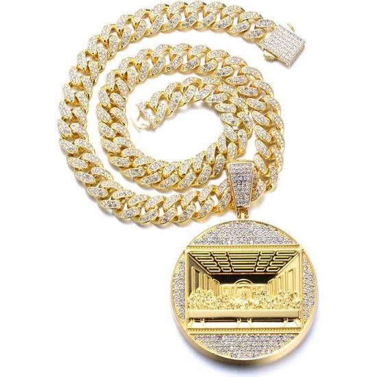 Collier Hip Hop Pendentif Tisonnier Diamants - Plaqué Or 18K - Plus De 1000 Diamants - Chaîne Cubaine
