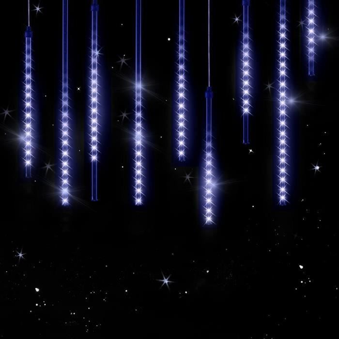 guirlande lumineuse led bleu 8,6 m 480 led effet pluie de météorites gouttes diamants stalactite ip 44 intérieur extérieur noël