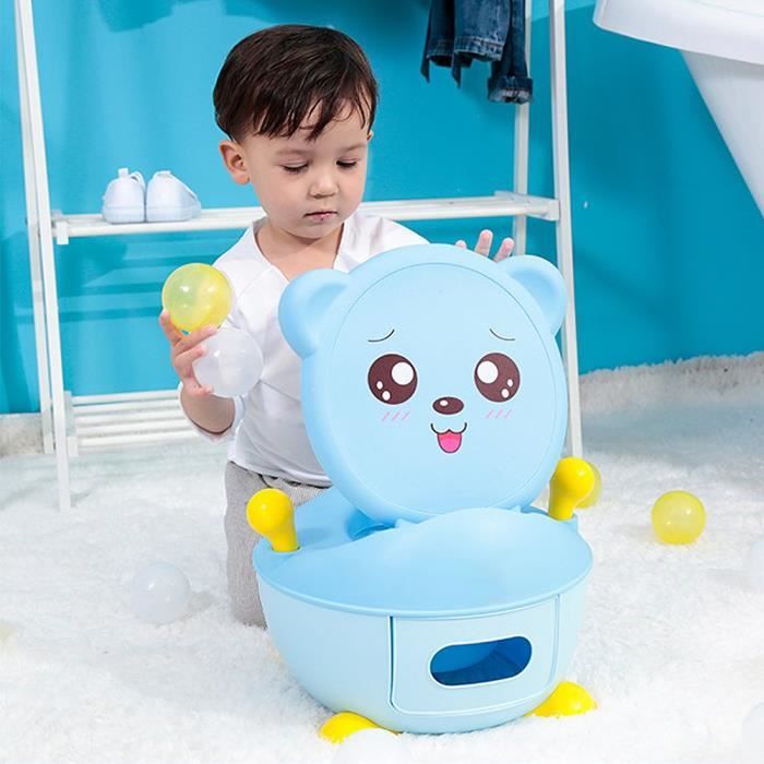Bleu Siege des Enfant en forme d'ours - Pot Toilette de Bébé en Plastique - Portable et Couvercle rotatif à 90 ° @Yagewa