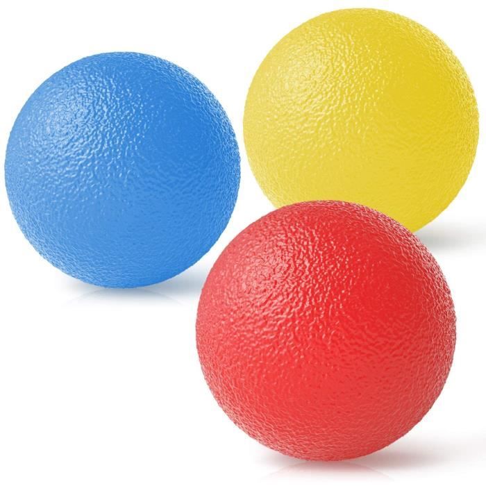 Lot de 3 Balle de Réeducation de la Main et Doigts Anti-Stress Incassable Résistance Différente