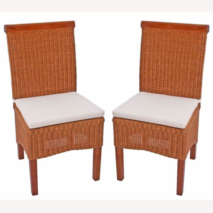 2x chaises rotin tressé avec coussins