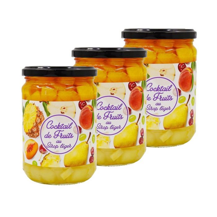 Lot 3x Cocktail de fruits au sirop léger - pot 560g