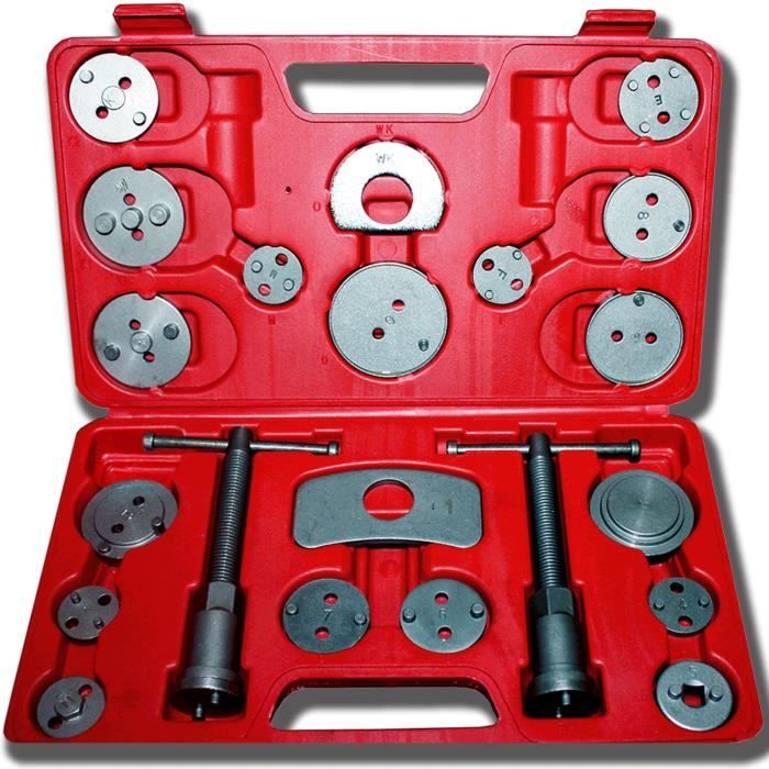 Kit de Réparation pour Repousse Piston, Set d'Outils pour Étrier de Frein, 21 pièces, avec une mallette rouge, Matériau: Acier C45