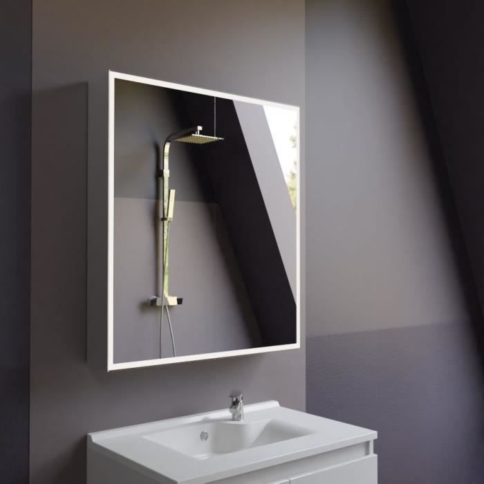 Miroir armoirette LED rétro-éclairé avec prise et interrupteur ARMILED - 70 cm