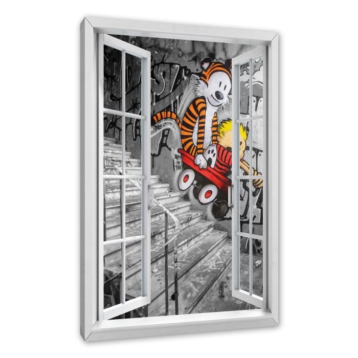 Tiger Grafitti à Berlin noir - blanc, image toile de fenêtre - Taille: 120x80 cm - Peinture murale - Copie d'art FO_LF6277_120x80