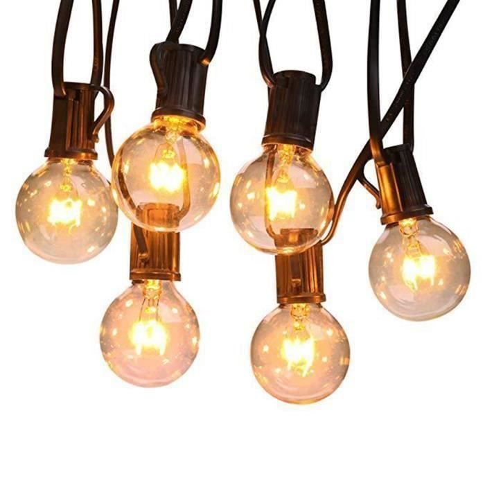 Guirlande Lumineuse Guirlande Guinguette Lumineuses Boules 25LEDs G40 Ampoules Blanc Chaud Globe Boule de Lumière Décoration Ma34481