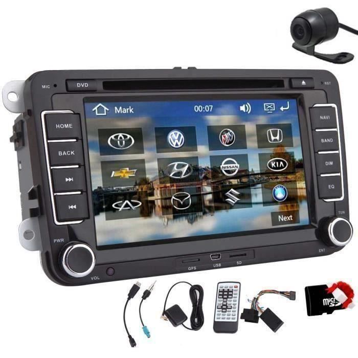 Letouch Autoradio Bluetooth stéréo 7 Pouces 2 Din HD Navigation GPS stéréo pour VW Support DVD-CD-Radio-Carte SD-USB Caméra de Recul