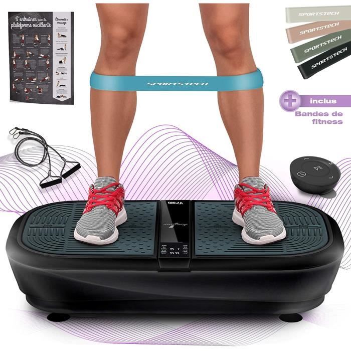 Sportstech 3D Vibration Plate VP300 - Mega Fat Burner + 5 bandes de fitness supplémentaires - Vaste surface +2x1000W Puissance moteu