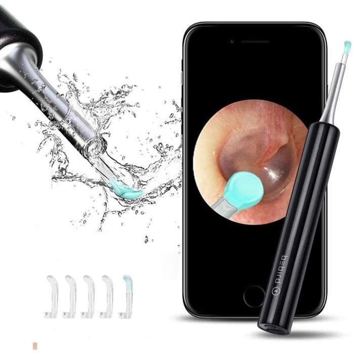 Endoscope de retrait de cire d'oreille, lunette d'oreille, otoscope d'oreille sans fil 1080P FHD avec 6 lumières LED