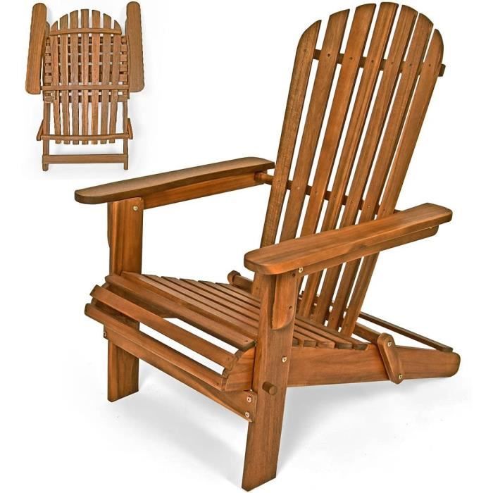Deuba Cha Longue transat Adirondack en Bois d'acacia Bain de Soleil Siège de Jardin Pliable Extérieur Balcon terrasse A230