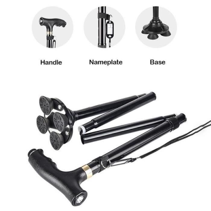 BG12214-Canne de Marche Pliant Hauteur Réglable 86 à 96cm Bâton de marche Avec Lumière LED Canne de marche Pliable Cannes pliant