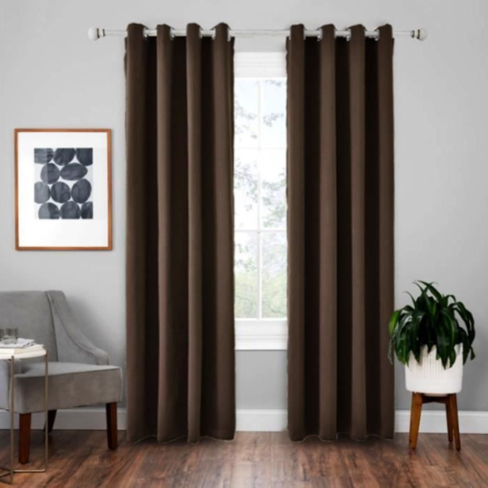 Rideau 135*180 cm marron Tissu de haute précision avec soie simulée style moderne mode ombrage oeillets Épais Deux comprimés salon