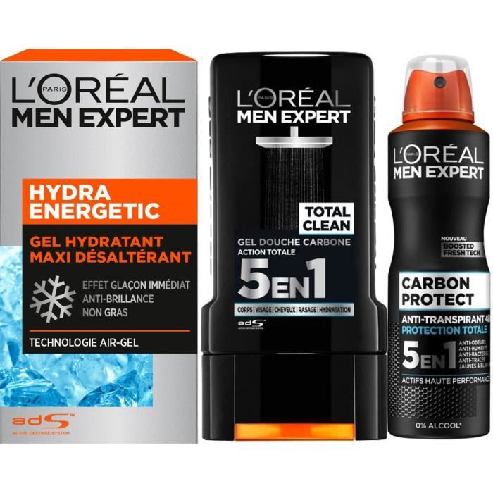 L’ORÉAL PARIS Men Expert - Lot Gel douche 300 ml + Déodorant spray 50 ml + Soin hydratant 50 ml