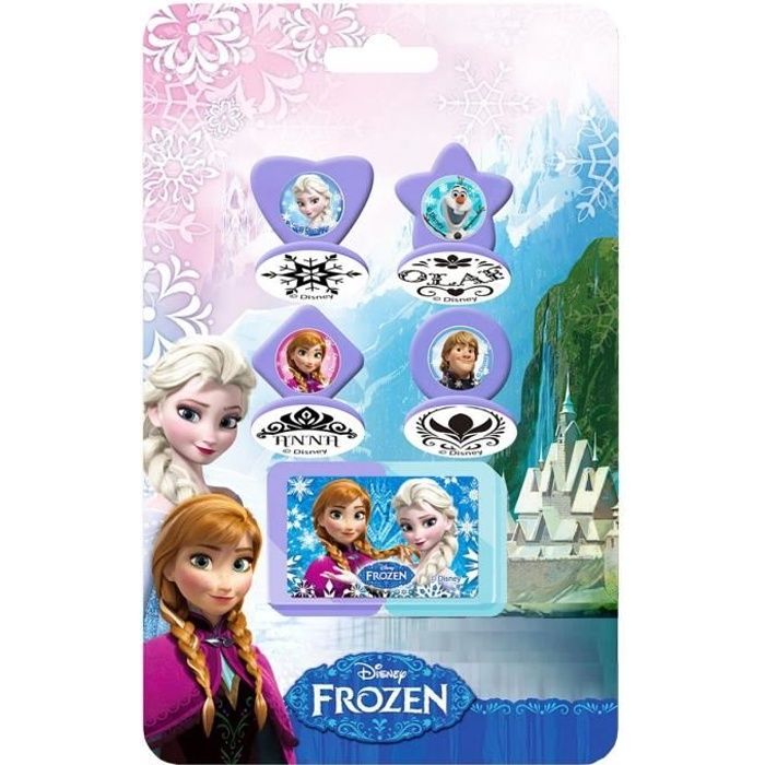 FROZEN LA REINE DES NEIGES SET DE 4 TAMPONS + ENCREUR LOISIR CRÉATIF IDEE CADEAU