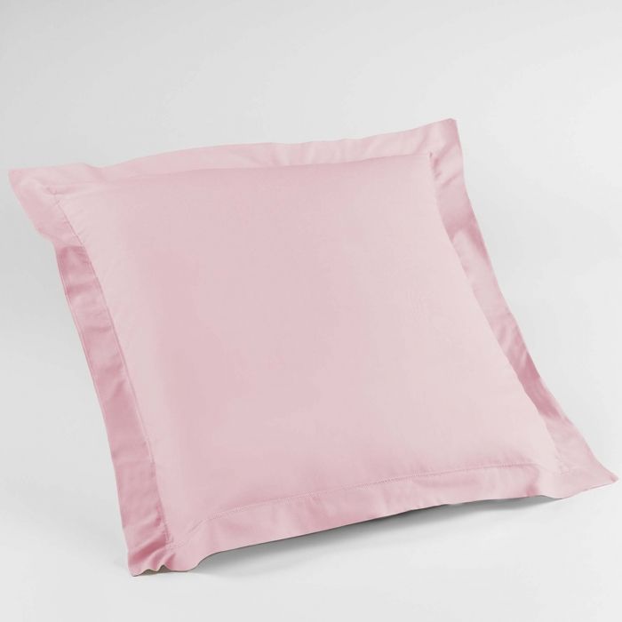 Taie d'oreiller volant plat 63x63 cm uni 57 fils lina +point bourdon Rose clair