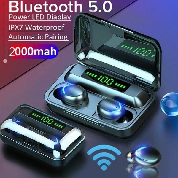 TWS Écouteurs bluetooth 5.0 sans Fil Waterproof IPX7 2000mah LED 9D Hifi Stéréo Sport Double Microphone