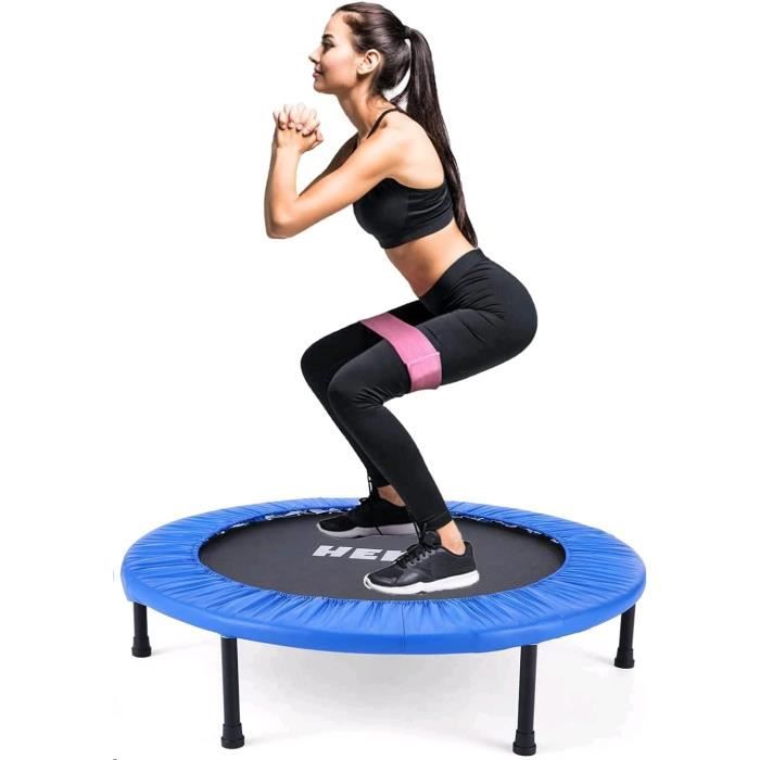 Trampolines de Fitness Pliable Rond Ø 96cm, Trampoline d'exercice Exterieur/Interieur pour Adulte et Enfant, Maximale 150kg, Bleu