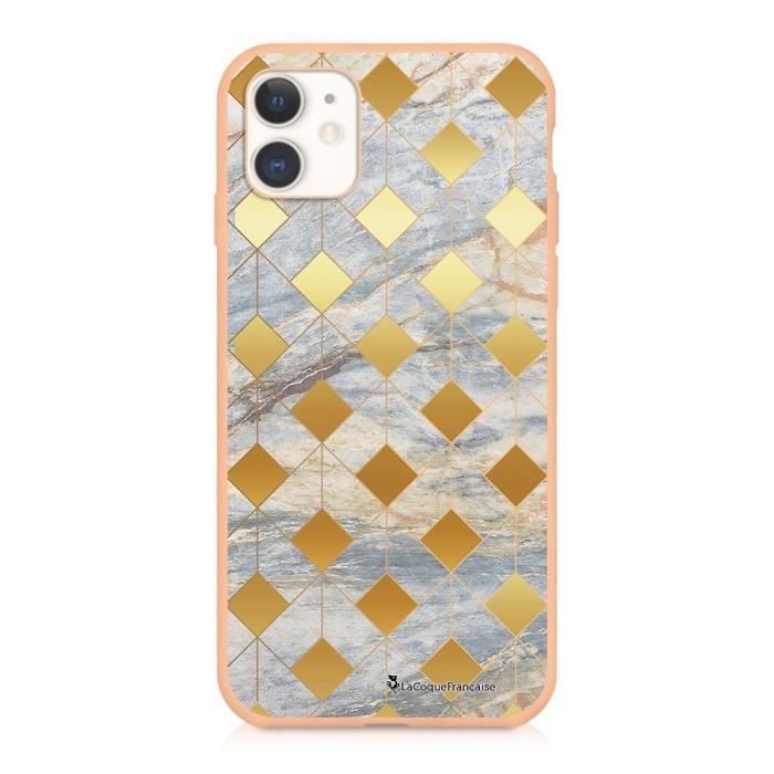 Coque iPhone 11 Silicone Liquide Douce rose pâle Marbre Losange Ecriture Tendance et Design La Coque Francaise