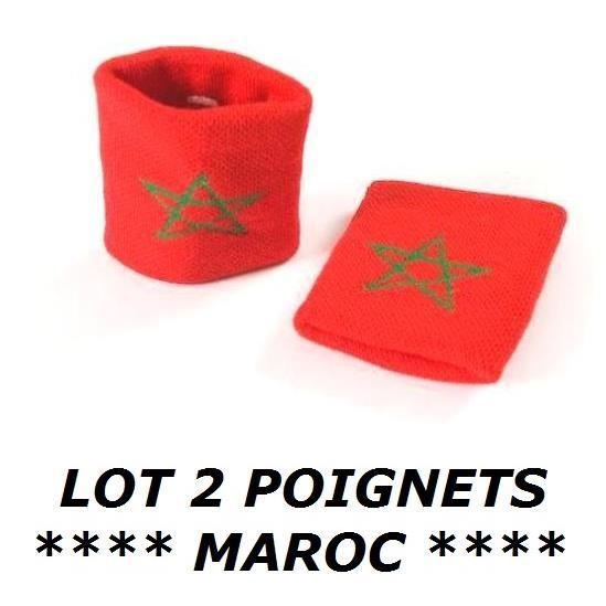LOT 2 BRACELETS MAROC MAROCAIN Poignet éponge Sport Football Jogging Tennis No maillot drapeau écharpe fanion casquette ...