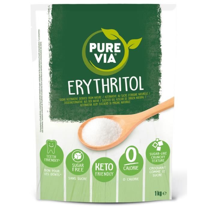 Pure Via - Poudre Cristallisée, Alternative au Sucre d’Origine Naturelle - Erythritol, Zéro Calorie, 1 x 1Kg