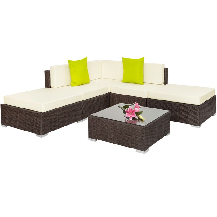 TECTAKE Salon de jardin PARIS Résine Tressée Structure Aluminium 3 Chaises 1 Table 2 Tabourets Marron foncé