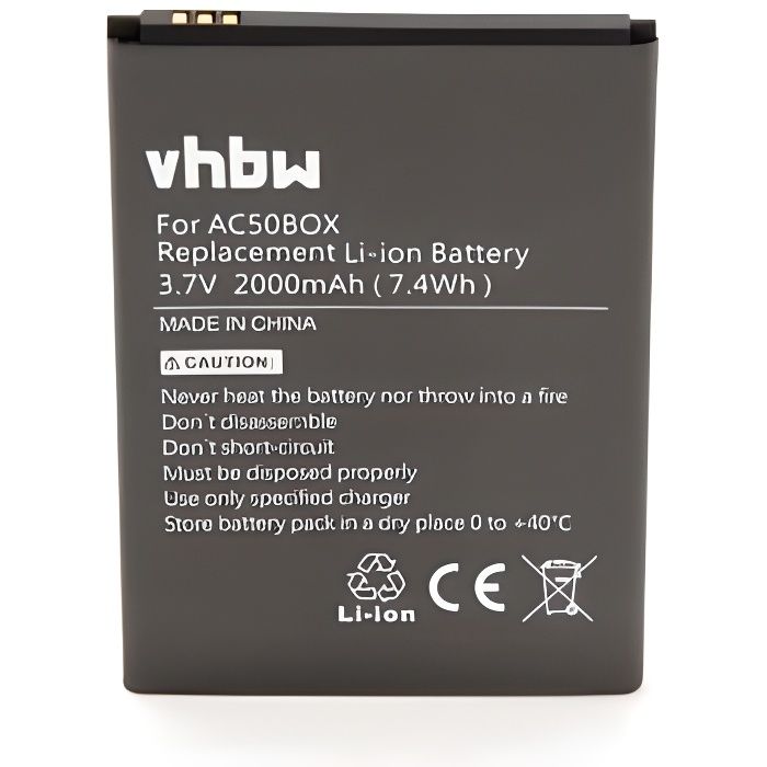 vhbw Li-Ion batterie 2000mAh pour téléphone portable Archmobile Velocity