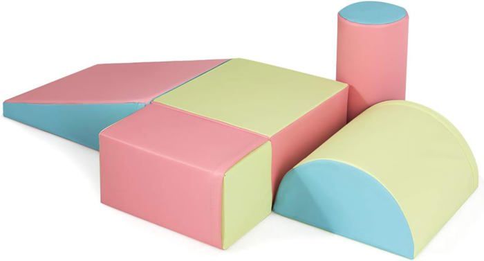 GOPLUS 5 Pcs Module Motricité Bébé en Mousse Parcours de Motricité Jouets Éducatifs avec Housse Bébés dÂge Préscolaire Rose