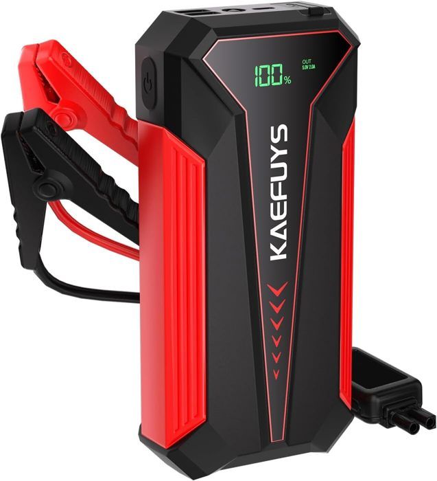 KAEFUYS Booster Batterie 1600A 16000mAh Démarreur de Voiture Jump Starter 12V (Jusqu'à 7L Gaz 6,5L Gazole) avec Écran LCD Pinces de